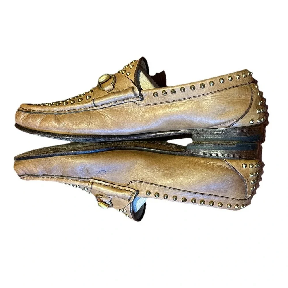 Gucci 1953 Shoes Horsebit Studded Dress Loafers Brown Mens Sz US‎ 9